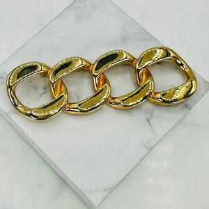 Vintage Curb Link Bar Brooch Chunky Statement Gold-tone 80s 90s Estate